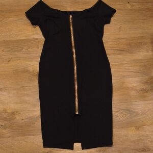 Haute Monde Black Midi Dress with Gold Zipper